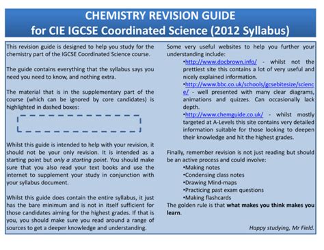 CHEMISTRY REVISION GUIDE For CIE IGCSE Coordinated