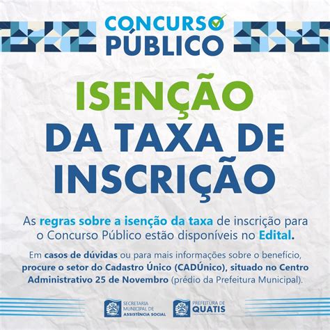 ISENÇÃO DA TAXA DE INSCRIÇÃO PARA O CONCURSO PÚBLICO QUATIS 2023