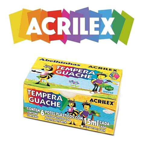 Caixa De Tinta Tempera Guache Acrilex 15 Ml Escolar 6 Cores No