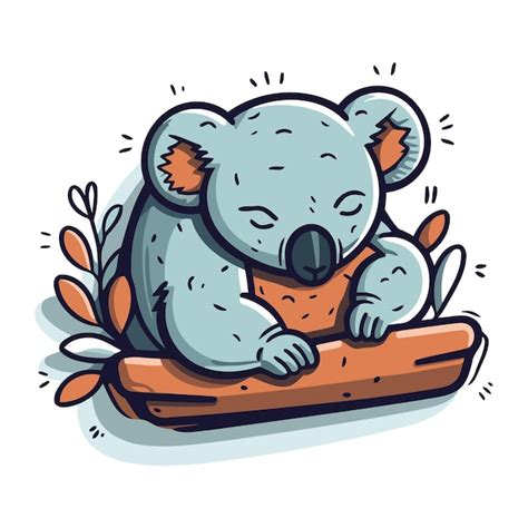 Premium Vector Cute Koala Sleeping On A Wooden Log Vector Illustration