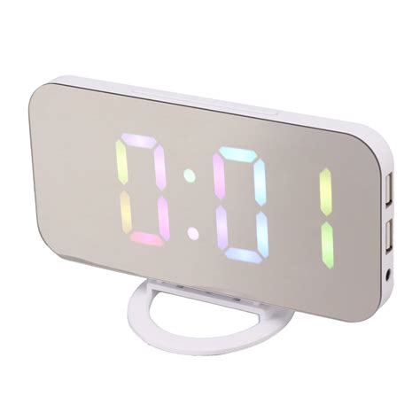 Led Mirror Digital Alarm Clock Large Brightness Colorful Rgb Display