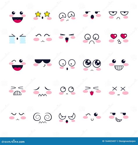 Kawaii Cute Emotions Of Different Characters Set Cartoon Vector