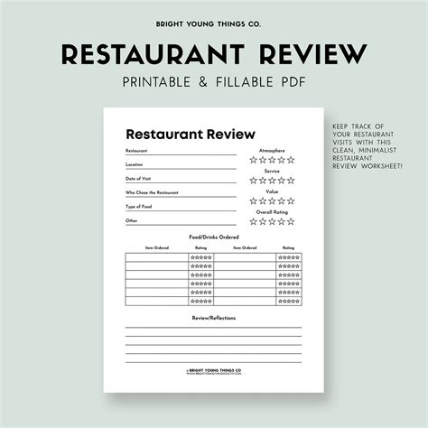 Restaurant Review Printable Worksheet Printable Review Worksheet