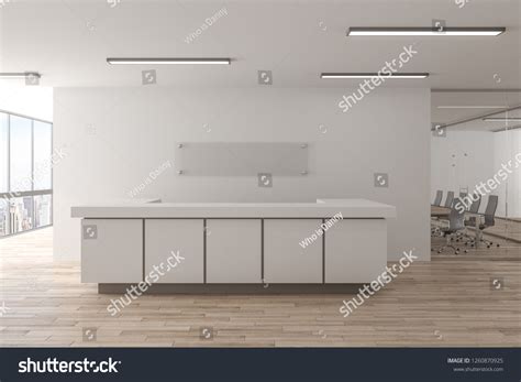 Modern Office Lobby Reception Desk 3d Stock Illustration 1260870925 ...