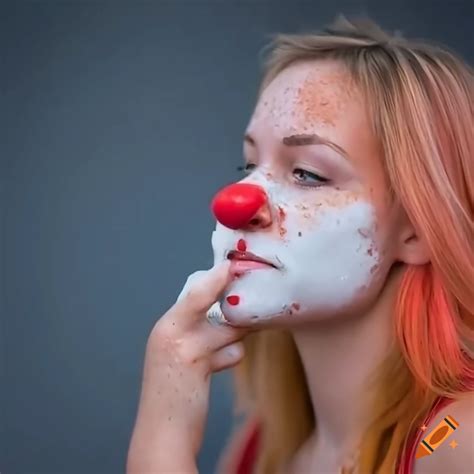 Woman With Red Clown Nose Covered In Shaving Foam On Craiyon