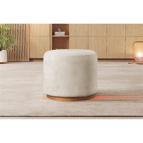 Puff Redondo Para Sala Base De Madeira Linho Nude Leroy Merlin