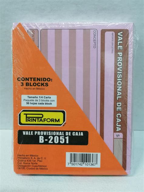 Block Vale Provicional De Caja Printaform B Papeler A Manolo