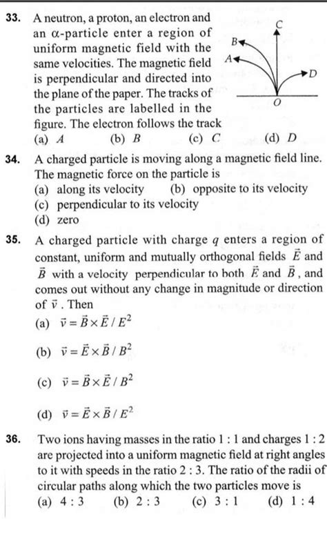 A neutron a proton an electron and an α particle enter a region of unif