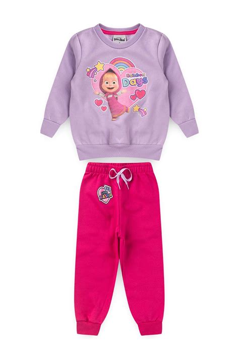 Conjunto Feminino Infantil Little Masha Masha e O Urso Lilás