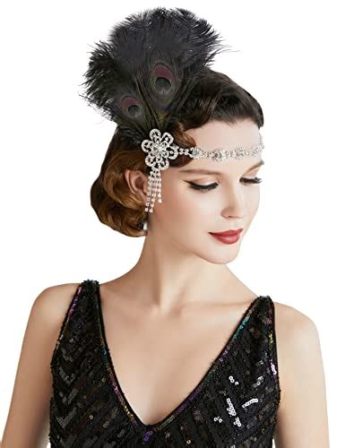 Babeyond Vintage 1920s Flapper Headband Roaring 20s Great Gatsby Headpiece With Peacock Feather