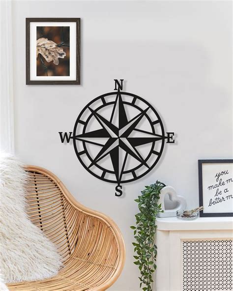 Compass Wood Wall Art Geometric Traveller Sign Wall Decor Wooden Nautical Compass Logo Wall