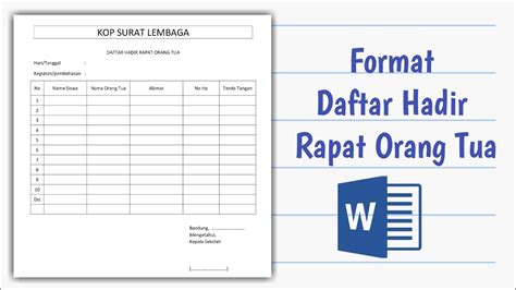 Cara Membuat Format Daftar Hadir Rapat Orang Tua Youtube