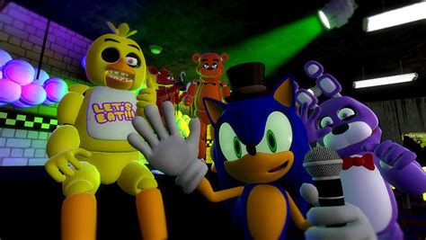 Sonic With Freddys Hat And Mic And Fnaf Friends By G Manmobius On