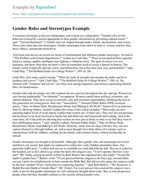 Gender Roles And Stereotypes Free Essay Example