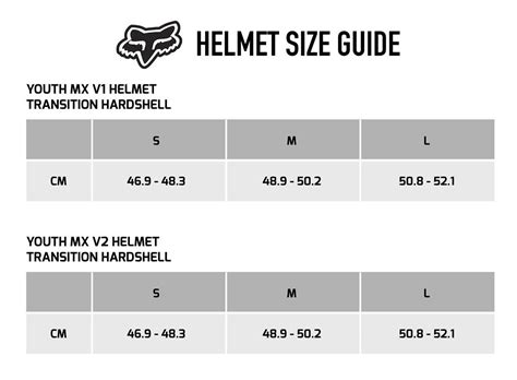 fox helmet size chart youth - Keski