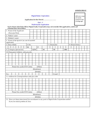 Fillable Online I APPLICATION FORM For The Posts Of Manager Cadre