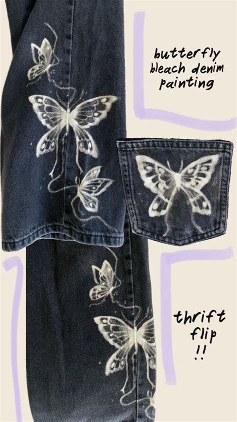 Butterfly Bleach Painting On Black Denim Jeans In 2024 Bleaching