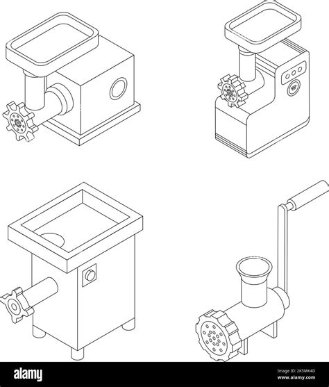 Meat Grinder Icons Set Isometric Set Of Meat Grinder Vector Icons