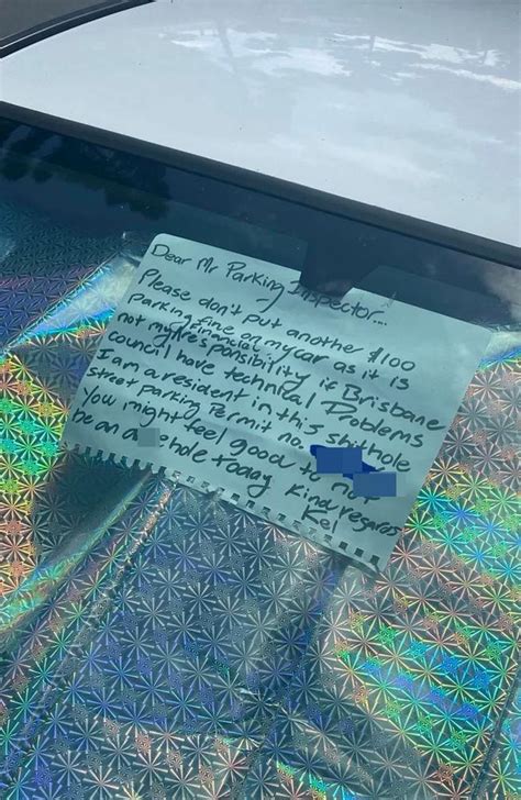 Qld Driver Cops Fine After Leaving Furious Note For Parking Inspectors