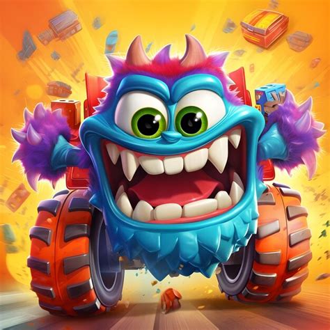 Premium Photo | Funny cartoon Racing monster truck with powerful engine