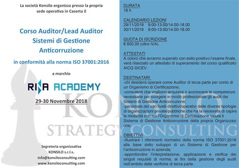 Corso Auditor Lead Auditor Iso Info Date E Costi Konsilo