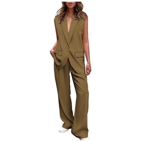 Byhong Womens 2 Piece Outfits Sleeveless Suit Vest And Wide Leg Pants