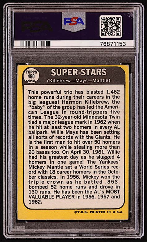 Harmon Killebrew Willie Mays Mickey Mantle Topps Super