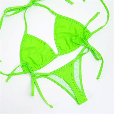 Neon Green Thong Bottom Bikini Etsy