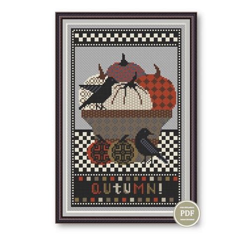 Autumn Village Sampler Cross Stitch Pattern Pumpkins Etsy