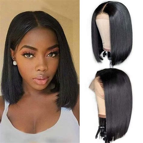 RONGDUOYI RDY Black Bob Wigs For Women Natural Straight Short Bob Lace