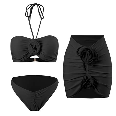 3 Piece Swimsuits For Women High Waisted Bikini Sets Retro Swimsuit With Cover Up Beach Wrap