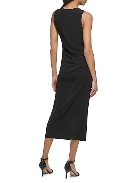 Ruched Side Sleeveless Midi Sheath Dress