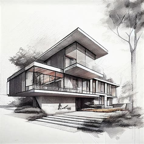Premium Photo Luxury House Architecture Drawing Sketch Plan Blueprint