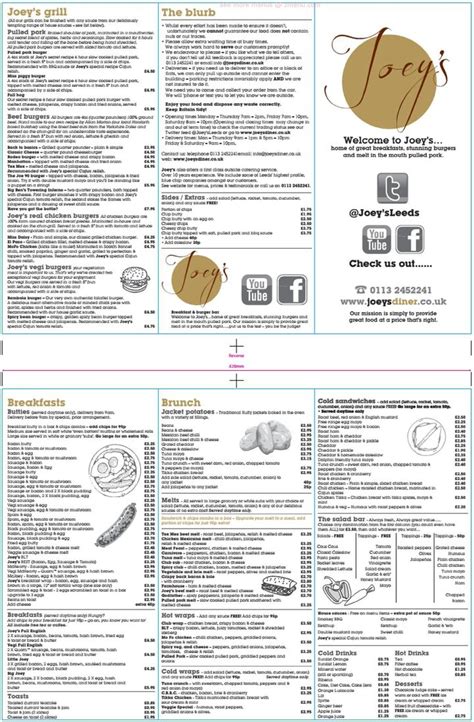 Menu At Joeys Brunch Restaurant Hitchin