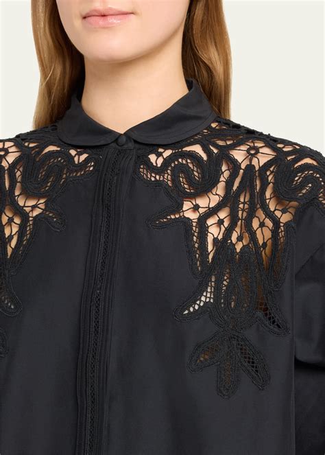 Ulla Johnson Harden Openwork Embroidery Cotton And Silk Tunic Shirt