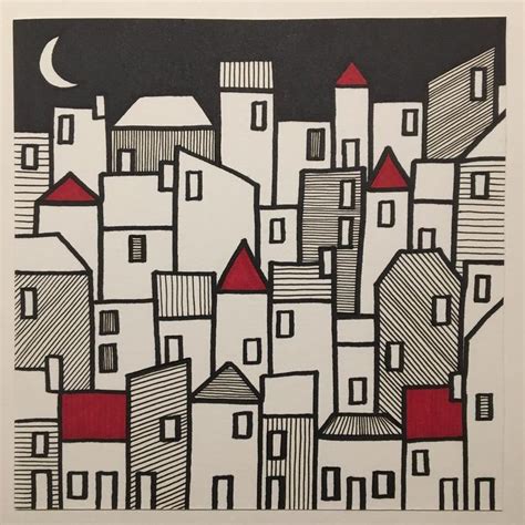 Perla Schippers On Instagram Abstract Town With Red Roofs Lines In