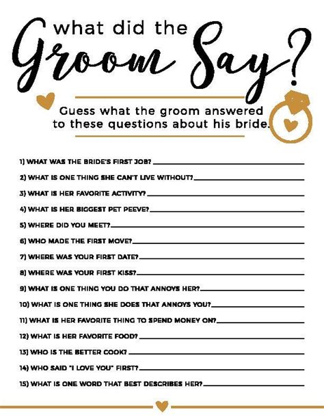 What Did The Groom Say Bridal Shower Game Etsy Canada Bridal Shower