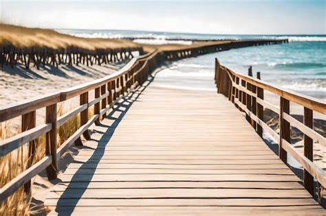 Premium Ai Image A Boardwalk Leads To A Beach With A Wooden Walkway