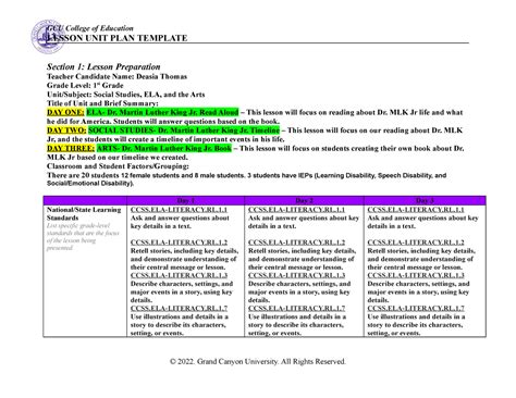 Coe Lesson Plan Template Gcu