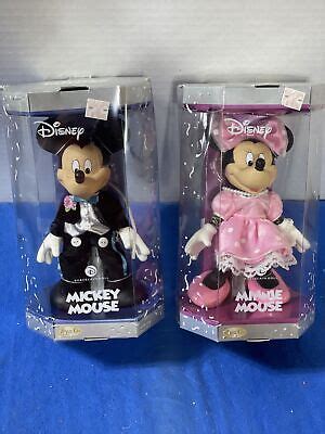 Rare Set Brass Key Keepsakes Mickey Minnie Mouse Porcelain Figure