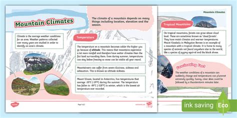 Mountain Climate Fact File Professor Feito Twinkl