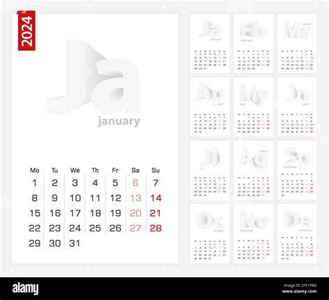 Calendar 2024 Template Minimalist Calendar Set For 2024 Year On Grey