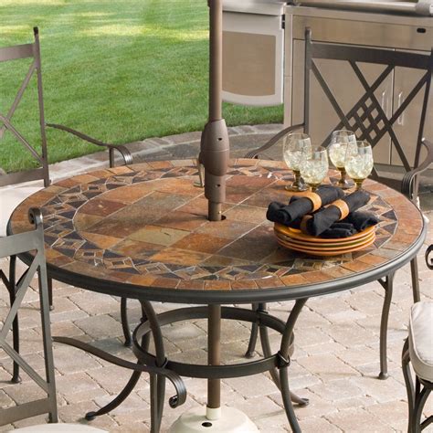 Belham Living Lucca 48 Inch Round Mosaic Patio Dining Set Seats 4