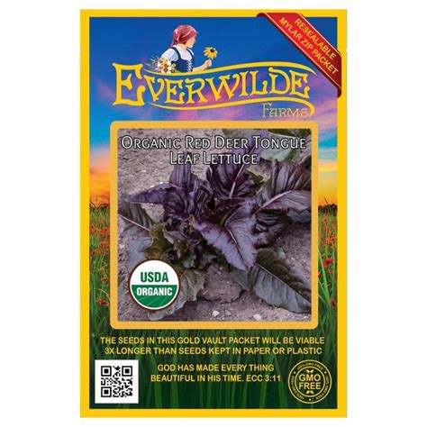 Everwilde Farms 500 Organic Red Deer Tongue Leaf Lettuce Seeds Gold Vault Jumbo Bulk Seed