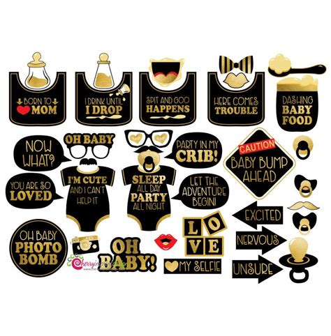 37 Funny Baby Shower Photo Booth Props Gold And Black Themed Etsy