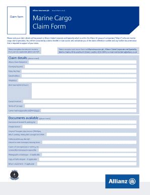 Fillable Online Marine Cargo Claim Bformb Allianz Fax Email Print