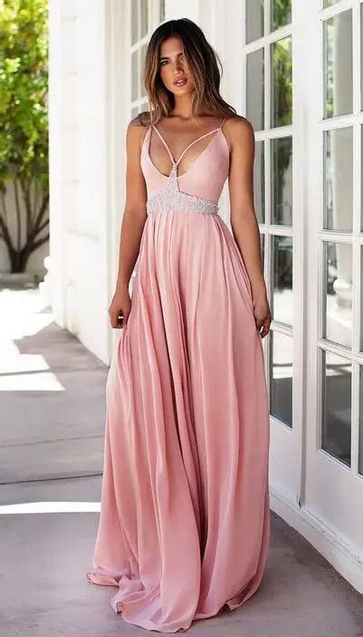 2016 Pink Chiffon Prom Dresses Spaghettis Straps Bodice With Beaded