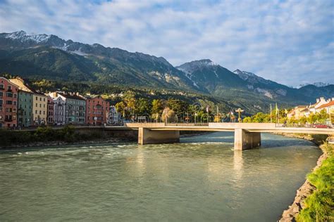 Multicolored Houses at Shore of River Inn at Innsbruck, Austria Stock ...