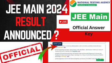 Live Jee Main Result Announced Jee Main Final Answer Key Jee Main