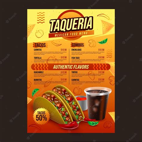 Diseño De Menú De Taquería Realista Vector Premium